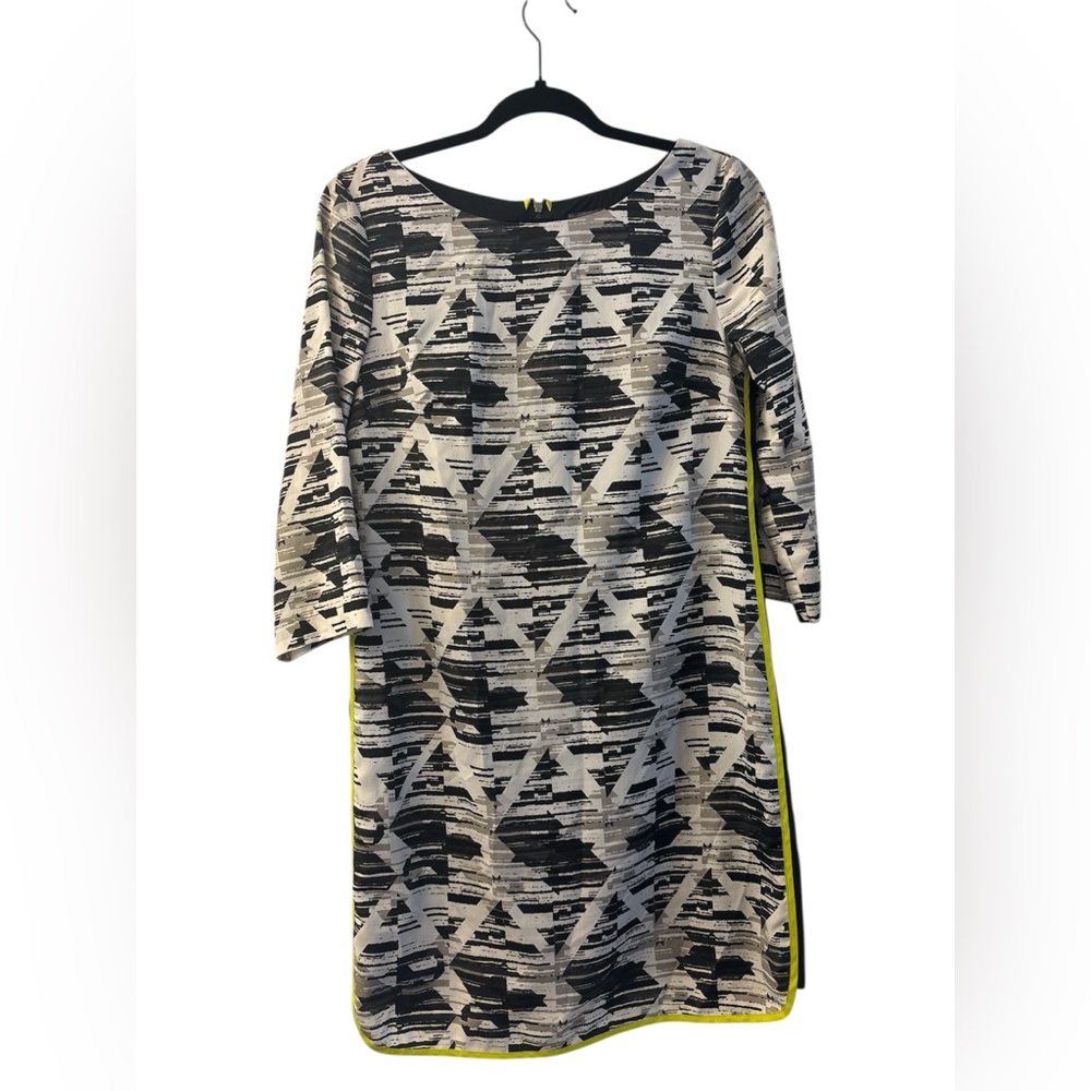 Vince Camuto Black and White Patterned Dress with Yellow Accents